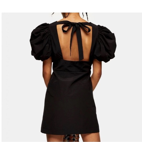 Topshop Black Mini Dress with Puff Sleeves - Picture 2 of 3